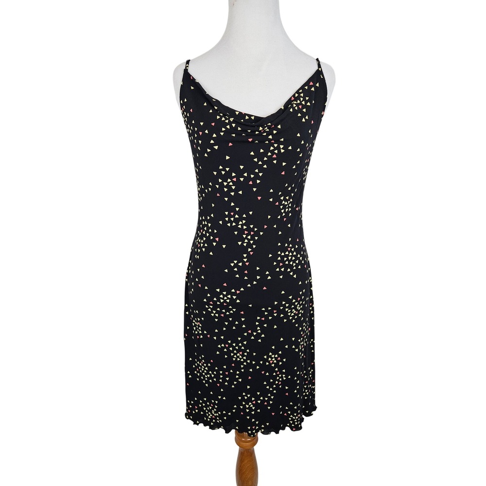 Bebe vintage‎ 90s y2k printed patterned cowl neck dress curled hemline black, M